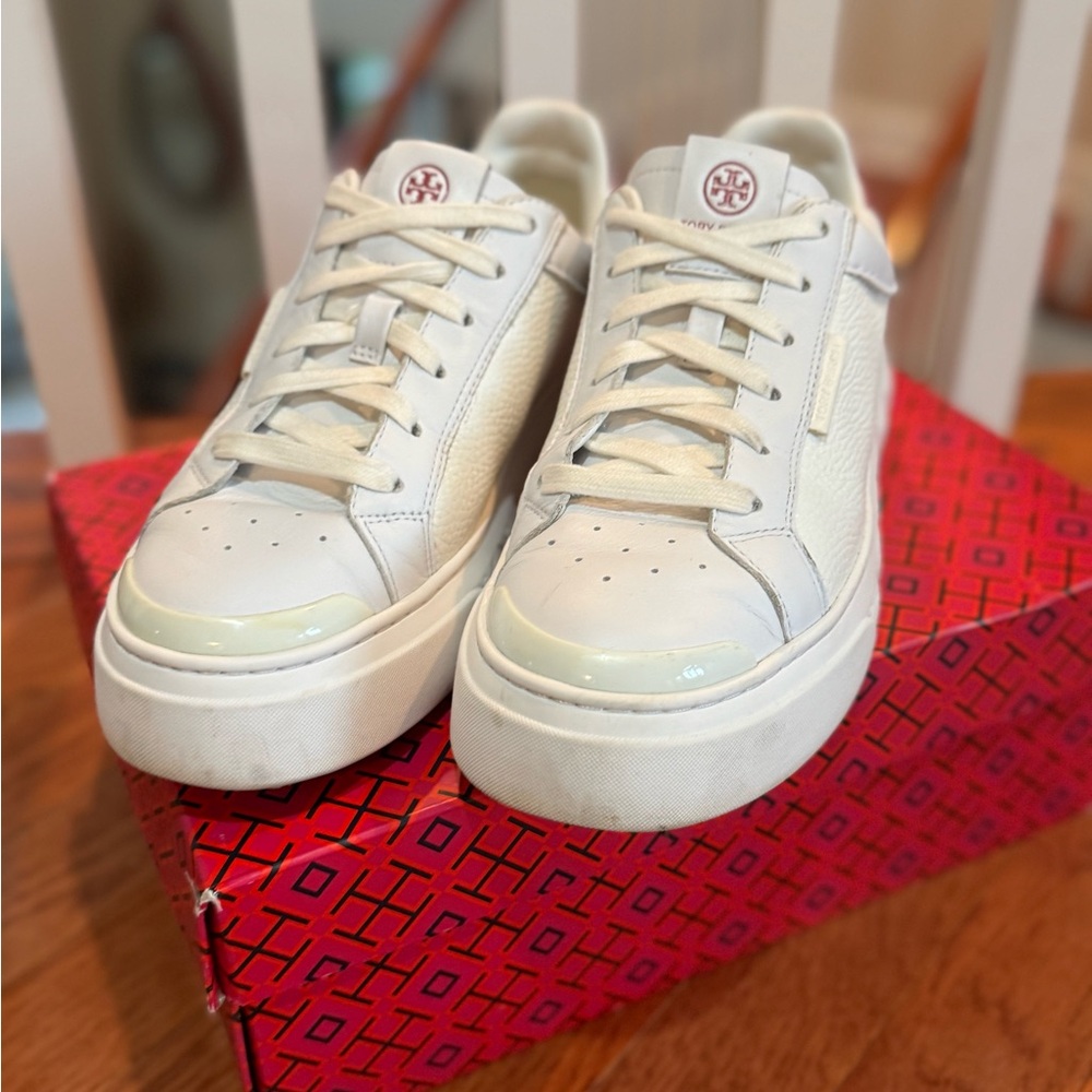 Tory Burch White and Burgundy Sneakers - Picture 3 of 6
